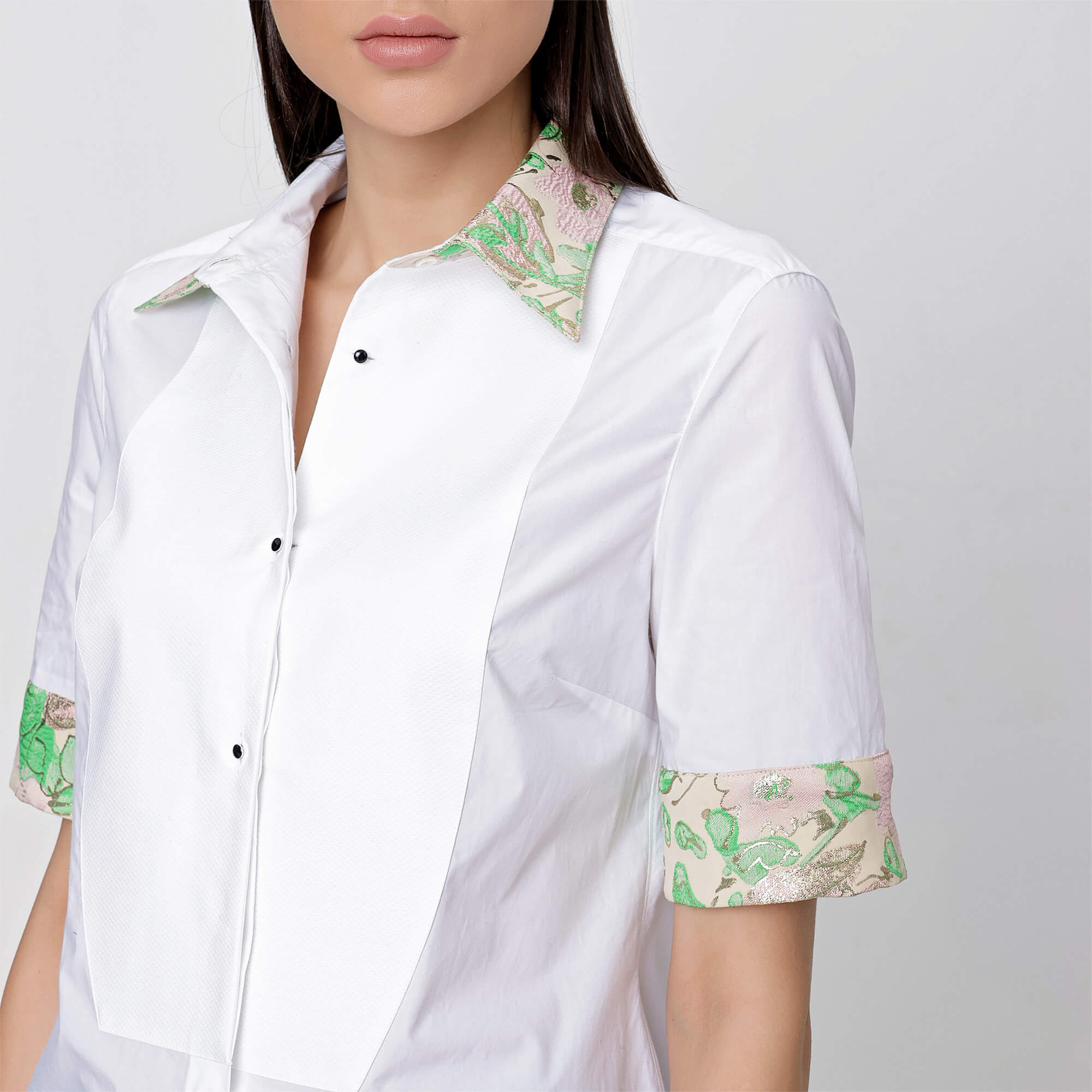 Dolce&Gabbana - White Floral Embroidery Sleeve&Collar Short Sleeve Shirt